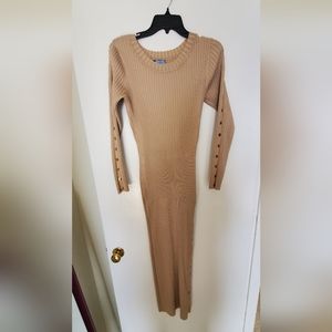 Tan 1X Tan long sleeve bodycon sweater dress